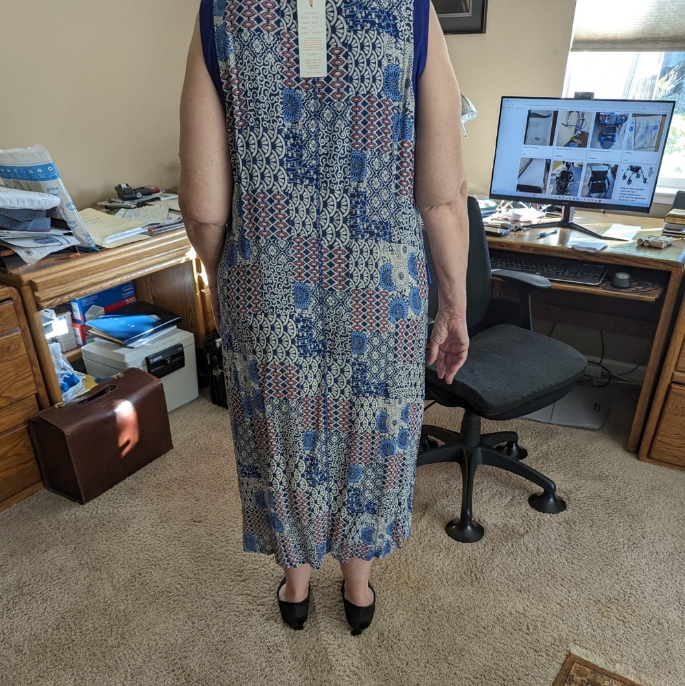 La Cera Blue Summer Maxi Dress Size 1X Hand Printed - Picture 3 of 6